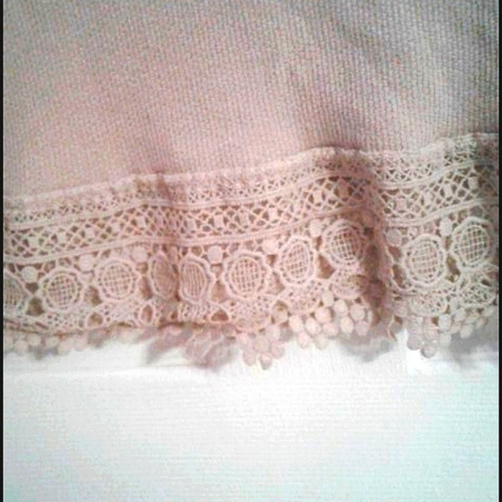 Charlotte Russe Fairy Blush Pink  Long Sleeves Laced Hem Cropped Knit Top S - Picture 2 of 6